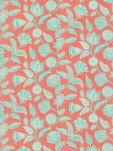 Load image into Gallery viewer, Linen Cotton Floral Cream Coral Turquoise Pink Upholstery Drapery Fabric FB