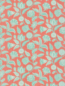 Linen Cotton Floral Cream Coral Turquoise Pink Upholstery Drapery Fabric FB