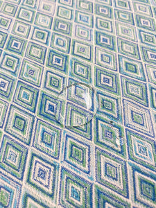 1.25 Yds SCHUMACHER Diamond Strie Peacock Green Blue Indoor Outdoor Upholstery Fabric STA 3115