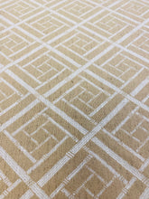 Load image into Gallery viewer, Designer Camel Beige Fret Geometric Trellis Water &amp; Stain Resistant Upholstery Drapery Fabric WHS 3626