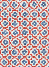 Load image into Gallery viewer, Cotton Cream Navy Blue Red Geometric Batik Upholstery Drapery Fabric FB
