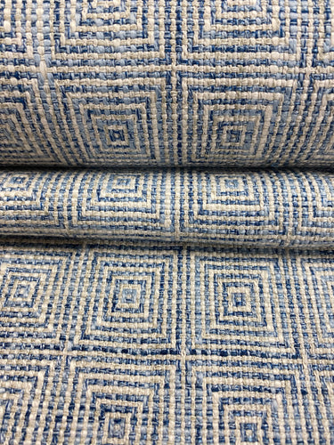 1.5 Yard of Designer Denim Blue Taupe Geometric Tweed MCM Mid Century Modern Upholstery Fabric WHS 4002