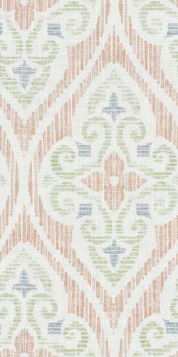 Blush Teal Green Cream Cotton Medallion Upholstery Drapery Fabric FB