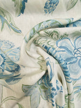 Load image into Gallery viewer, Lee Jofa Augustine Print Linen Floral Botanical Water &amp; Stay Resistant Drapery Upholstery Fabric Aqua Blue Beige Green Cream STA 3356