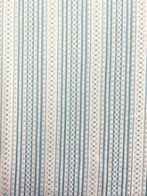 Load image into Gallery viewer, Designer Cream Turquoise Blue Stripe Indoor Outdoor Water &amp; Stain Resistant Upholstery Drapery Fabric WHS 4106