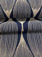 Load image into Gallery viewer, Crypton Whish Sapphire Water &amp; Stain Resistant Navy Blue Beige Geometric Upholstery Fabric WHS 3690