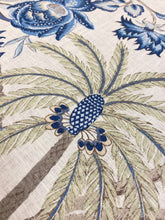 Load image into Gallery viewer, La Belle Cream Green Blue Floral Tropical Palm Tree Rayon Linen Water &amp; Stain Resistant Drapery Fabric/ Porcelain STA 3883
