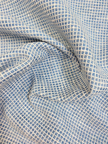 1.25 Yard of Designer Water & Stain Resistant Indoor Outdoor French Blue White Check Linen Upholstery Fabric WHS 3465