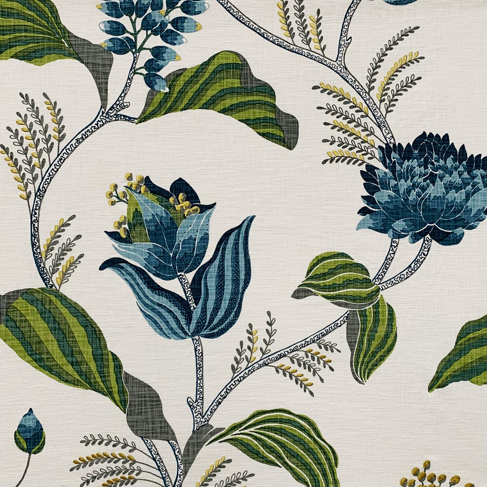 Cream Lime Olive Green Teal Blue Mustard Embroidered Floral Upholstery Drapery Fabric MGF