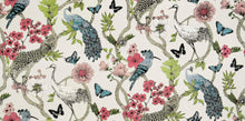 Load image into Gallery viewer, Cream Blue Pink Green Beige Peacock Cheetah Floral Bird Linen Blend Upholstery Drapery Fabric FB