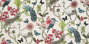 Cream Blue Pink Green Beige Peacock Cheetah Floral Bird Linen Blend Upholstery Drapery Fabric FB