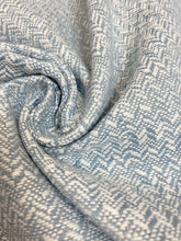 Load image into Gallery viewer, 1.3 Yard of Designer Aqua Blue White Herringbone Tweed MCM Mid Century Modern Upholstery Fabric WHS 4006