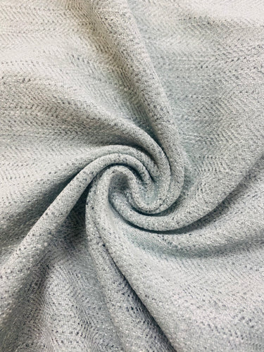 1.75 Yard Water & Stain Resistant Aqua Blue Grey Herringbone Chenille MCM Mid Century Modern Upholstery Fabric WHS 3897