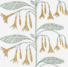 Load image into Gallery viewer, Off White Mustard Gold Grey Teal Green Floral Botanical Drapery Fabric FB