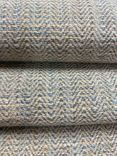Load image into Gallery viewer, Heavy Duty Indoor Outdoor Beige Teal Herringbone MCM Mid Century Modern Tweed Water &amp; Stain Resistant Upholstery Fabric WHS 4103
