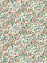 Load image into Gallery viewer, Cream Teal Green Mustard Coral Jacobean Floral Upholstery Drapery Fabric