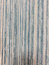 Load image into Gallery viewer, Designer Woven Teal Aqua Beige Cream Stripe Upholstery Fabric WHS 4188