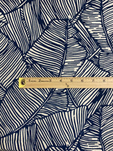 Load image into Gallery viewer, Brunschwig &amp; Fils Les Palmiers Navy Blue White Tropical Linen Water Resistant Upholstery Drapery Fabric WHS 3381