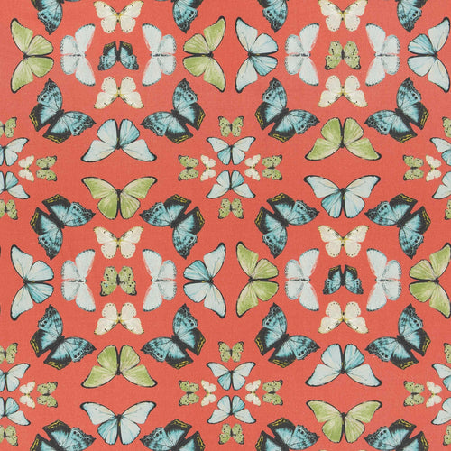 Coral Green Blue Cotton Butterfly Upholstery Drapery Fabric FB