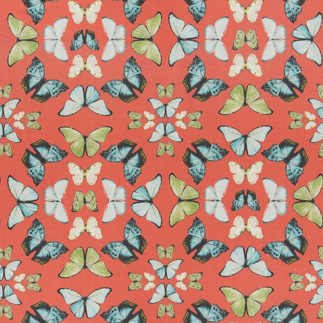 Coral Green Blue Cotton Butterfly Upholstery Drapery Fabric FB