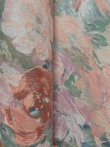 Vintage Mauve Seafoam Green Pink Cotton Abstract Drapery Fabric WHS 3990