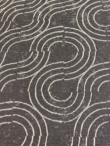 Schumacher Alma Carbon Indoor Outdoor Charcoal Grey Off White Abstract Water & Stain Resistant Upholstery Fabric STA 3502