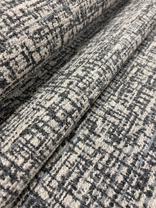 Designer Cream Charcoal Gray Abstract MCM Mid Century Modern Chenille Upholstery Fabric WHS 4005