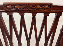 Load image into Gallery viewer, Set of Four Mahogany Lattice Dining Room Chairs in Schumacher Samarkand Ikat II Porcelain