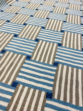 Load image into Gallery viewer, 1.25 Yard of Kravet Over Under Coast Geometric Embroidered Grey Blue Linen Blend Water &amp; Stain Resistant Upholstery Fabric WHS 3139