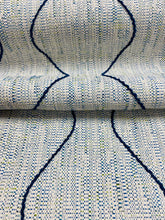 Load image into Gallery viewer, 1.25 Yard Designer Navy Blue Teal Green Cream MCM Mid Century Modern Tweed Embroidered Water Resistant Upholstery Drapery Fabric WHS 3450
