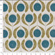 Load image into Gallery viewer, Heavy Duty Teal Beige Cream Blue Olive Green Floral Medallion Tapestry Upholstery Fabric CF