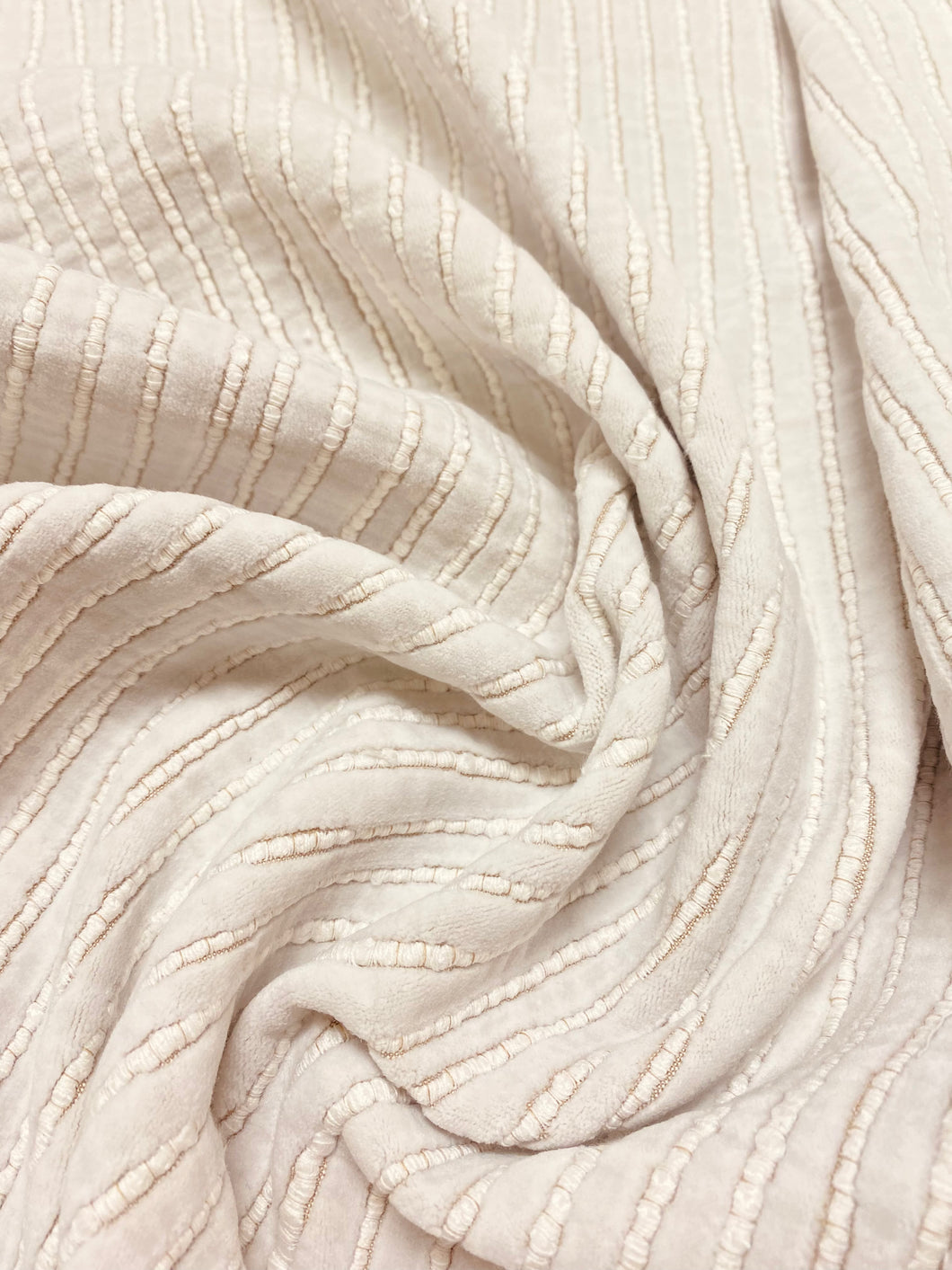 Designer Cream Woven Stripe Velvet Upholstery Fabric WHS 3559