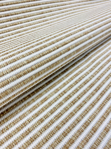 Designer Heavy Duty Wheat Beige White Woven Stripe Faille Upholstery Fabric STA 3068