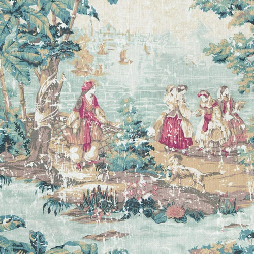 Linen Viscose Teal Green Red Beige Brown French Country Toile Upholstery Drapery Fabric MGF