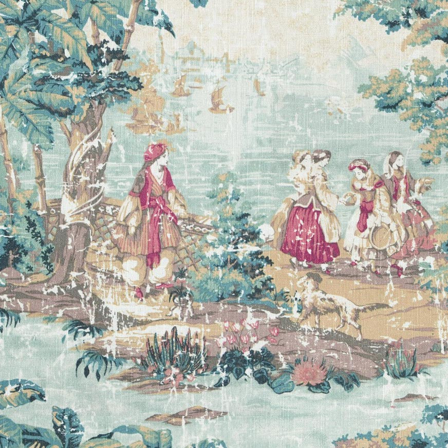 Green French Country Toile Upholstery Fabric