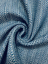 Load image into Gallery viewer, Designer Navy Blue White MCM Mid Century Modern Tweed Water &amp; Stain Resistant Upholstery Fabric WHS 4197
