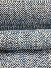 Load image into Gallery viewer, 1.5 Yard Designer Water &amp; Stain Resistant Navy Blue White Herringbone Geometric MCM Mid Century Modern Upholstery Fabric WHS 3792