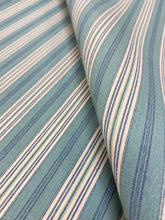Load image into Gallery viewer, 2.8 Yards of 58" Wide Designer Water &amp; Stain Resistant Indoor Outdoor Aqua Blue Cream Navy Nautical Stripe Upholstery Fabric WHS 3263