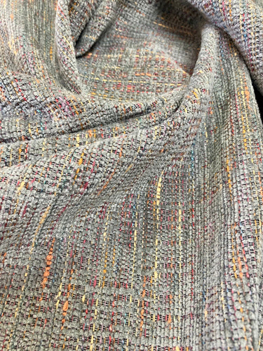Designer Orange Blue Grey Raspberry Pink Chenille Tweed Upholstery Fabric WHS 3431
