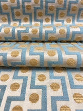 Load image into Gallery viewer, 1.6 Yard Reversible Mustard Teal Gold Geometric Velvet Water &amp; Stain Resistant Upholstery Fabric STA 3193