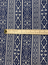 Load image into Gallery viewer, Kravet Savunese Indigo 30398-5 Navy Blue Beige Stripe Ikat Upholstery Fabric WHS 3253