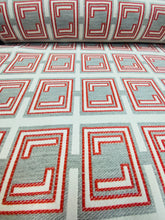 Load image into Gallery viewer, Water &amp; Stain Resistant Grey Red Cream Coral Indoor Outdoor Geometric Upholstery Drapery Fabric STA 3312