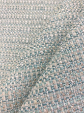 Load image into Gallery viewer, Designer Seafoam Aqua Green Beige MCM Mid Century Modern Tweed Upholstery Fabric WHS 3971