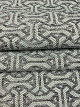 Load image into Gallery viewer, Stout Fabrics Horace Granite Aqua Blue Grey Geometric Fret Upholstery Fabric WHS 4228