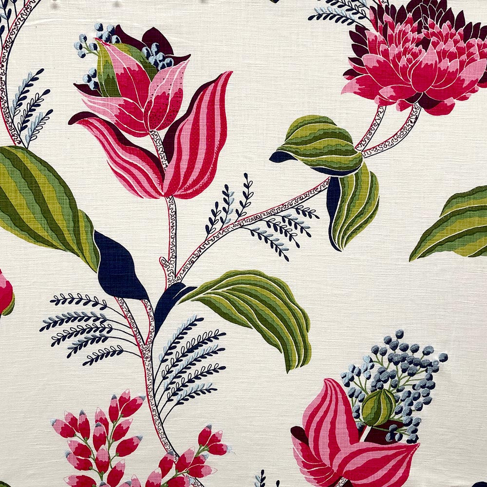Cream Navy Blue Green Pink Purple Embroidered Botanical Floral Upholstery Drapery Fabric MGF