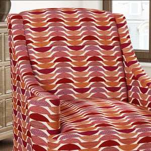 Heavy Duty Art Deco Geometric Abstract Red Orange Raspberry Upholstery Drapery Fabric CF