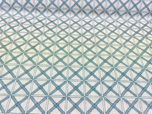 Load image into Gallery viewer, Cream Aqua Blue Embroidered Geometric Drapery Fabric