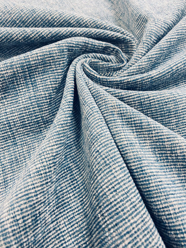 French Blue Beige Strie Chenille Water & Stain Resistant Upholstery Fabric WHS 3548