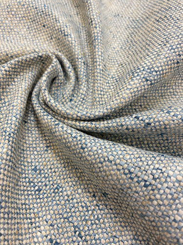 Designer Denim Blue Beige Teal Woven MCM Mid Century Modern Tweed Upholstery Fabric WHS 3922