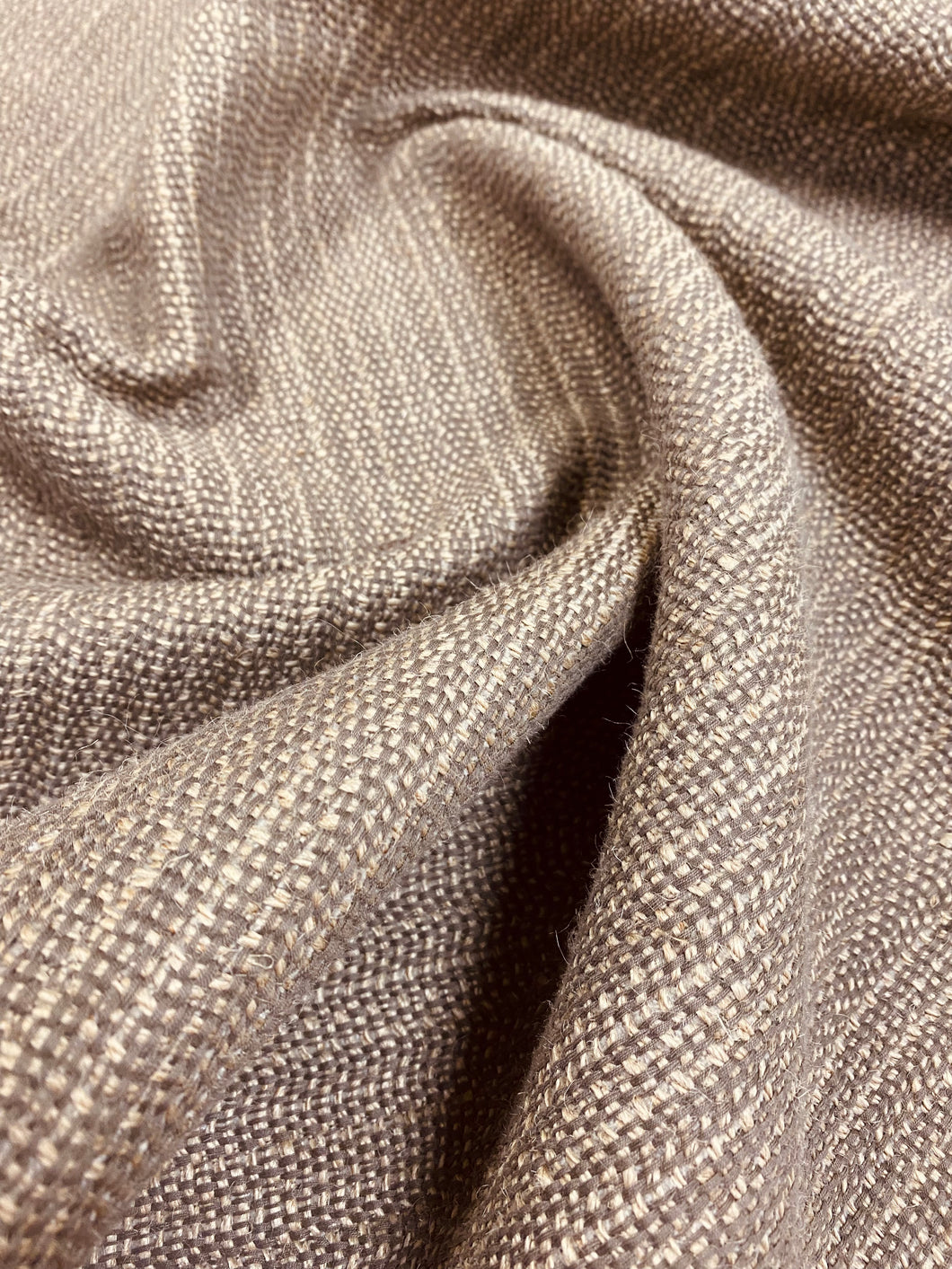 Designer Reversible Heavy Duty MCM Mid Century Modern Flax Woven Brown Taupe Tweed Chenille Upholstery Fabric WHS 3459